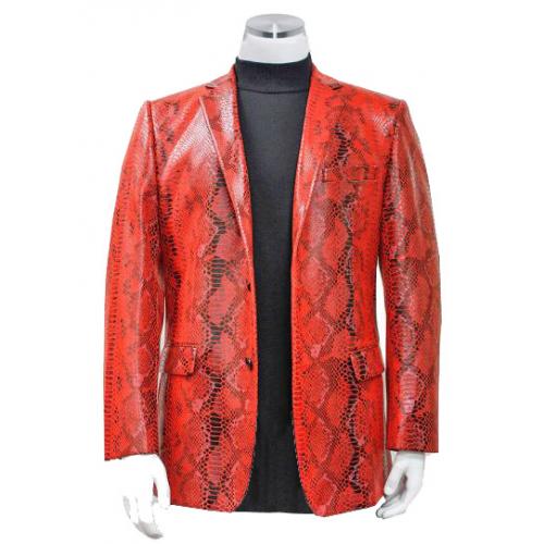 Bassiri Red / Black Snakeskin Embossed PU Leather Classic Fit Blazer J1028
